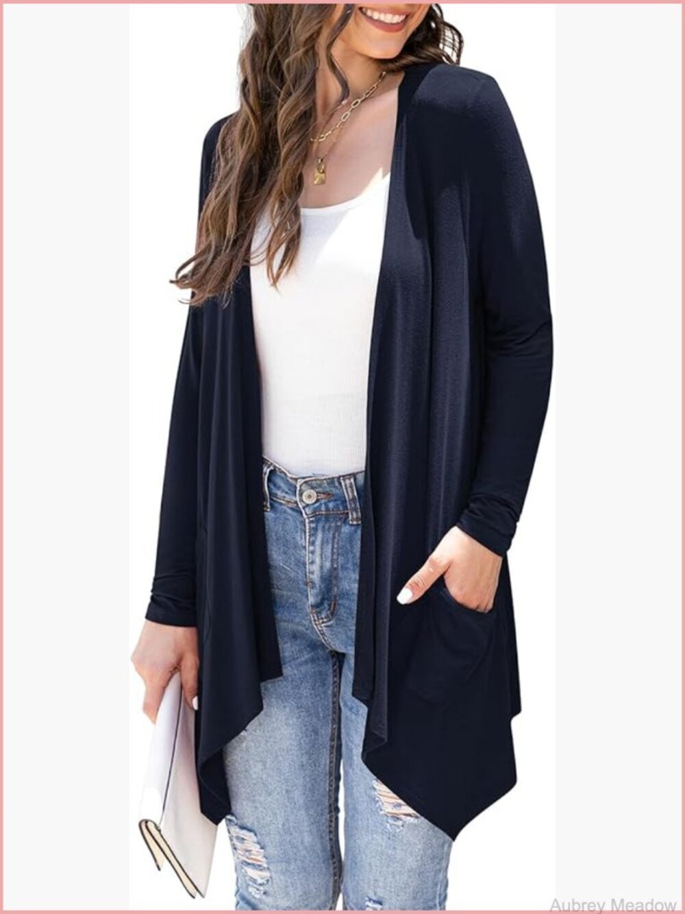 Lightweight Long Sleeve Floral Knit Cardigan with Pockets High Low Hem Duster
